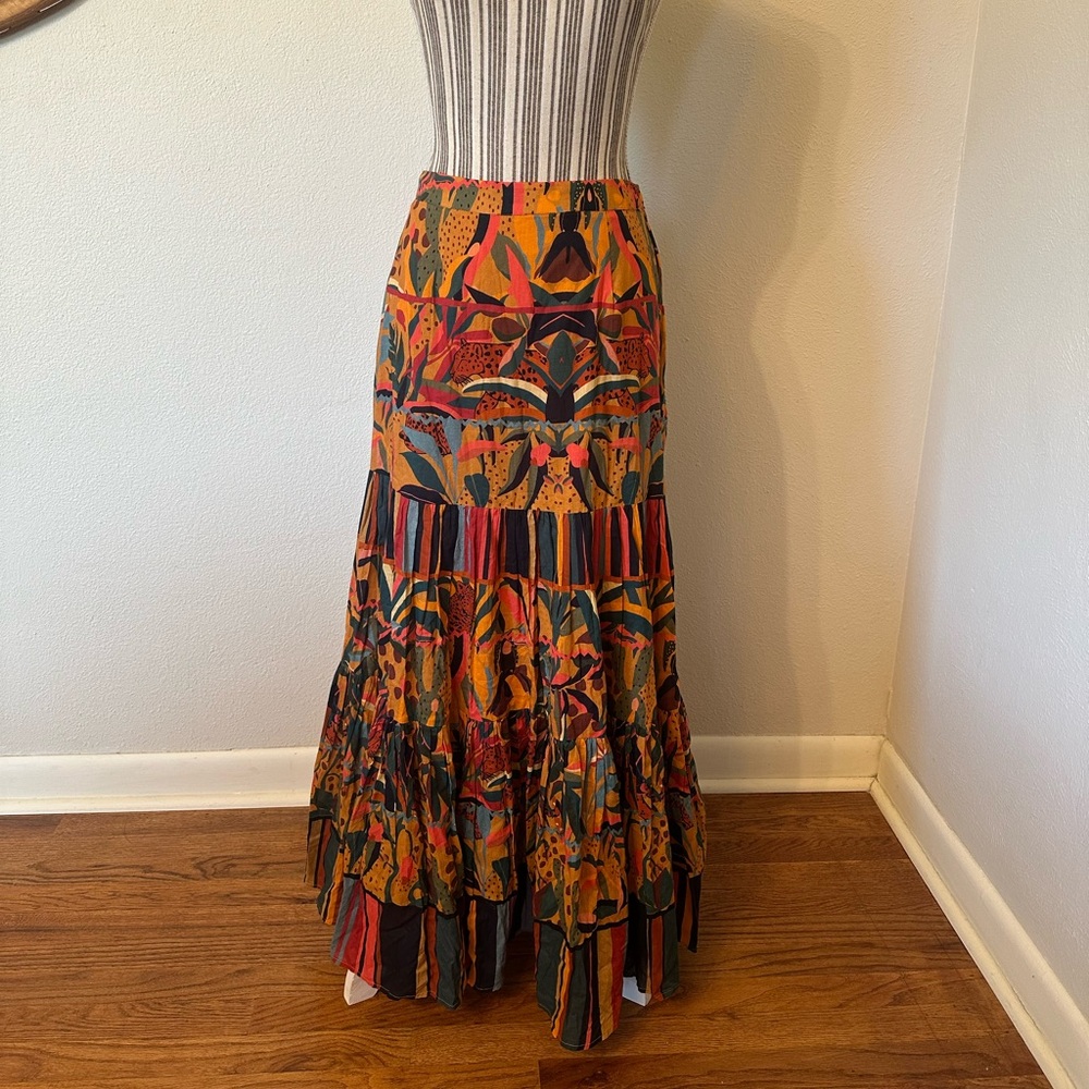 Farm Rio Isabella Tiered Maxi Skirt Leopard Animal Woman's s - Picture 11 of 11